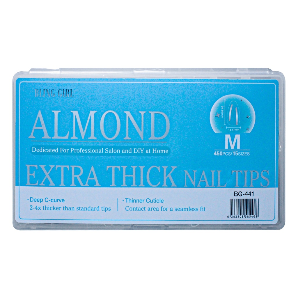 Almond Extra Thick Nail Tips Medium BG-441 (450PCS/15 sizes) [S2510P16]