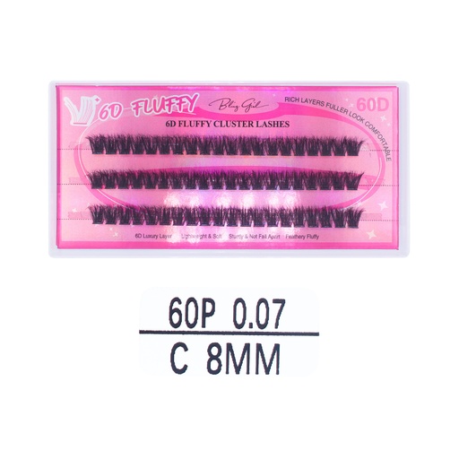 [6612477818022] 6D Fluffy Cluster Lashes 60D 8mm-C [S2508P06]