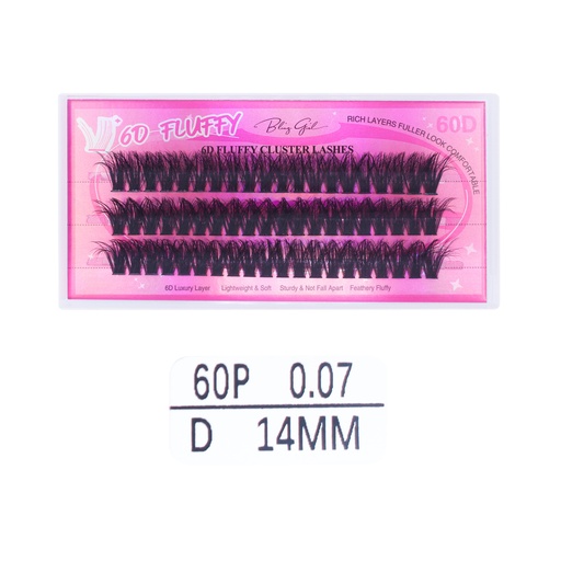[6612477818022] 6D Fluffy Cluster Lashes 60D 14mm-D [S2508P06]