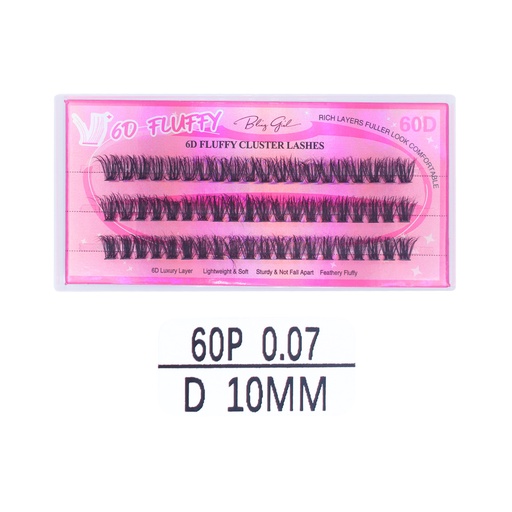 [6612477818022] 6D Fluffy Cluster Lashes 60D 10mm-D [S2508P06]