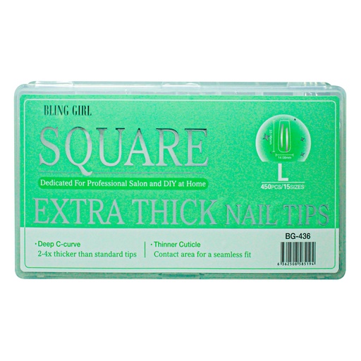 [6362508585194] Square Extra Thick Nail Tips Large BG-436 (450PCS/15 sizes) [S2510P14]