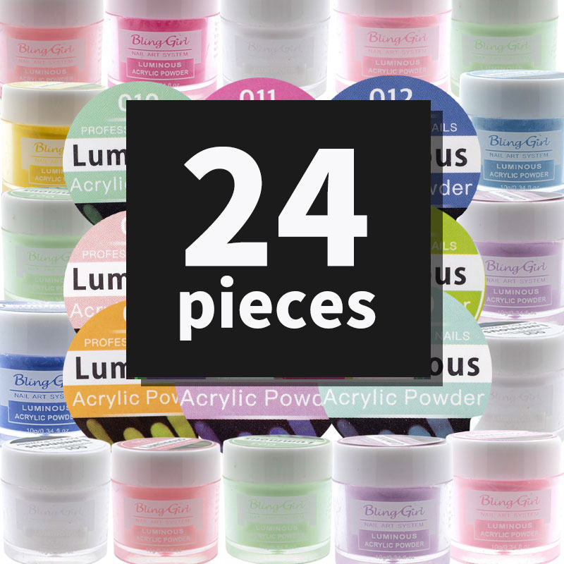 Bling Girl Luminous Acrylic Powder Nail Art System 10g*24Pieces [3173]