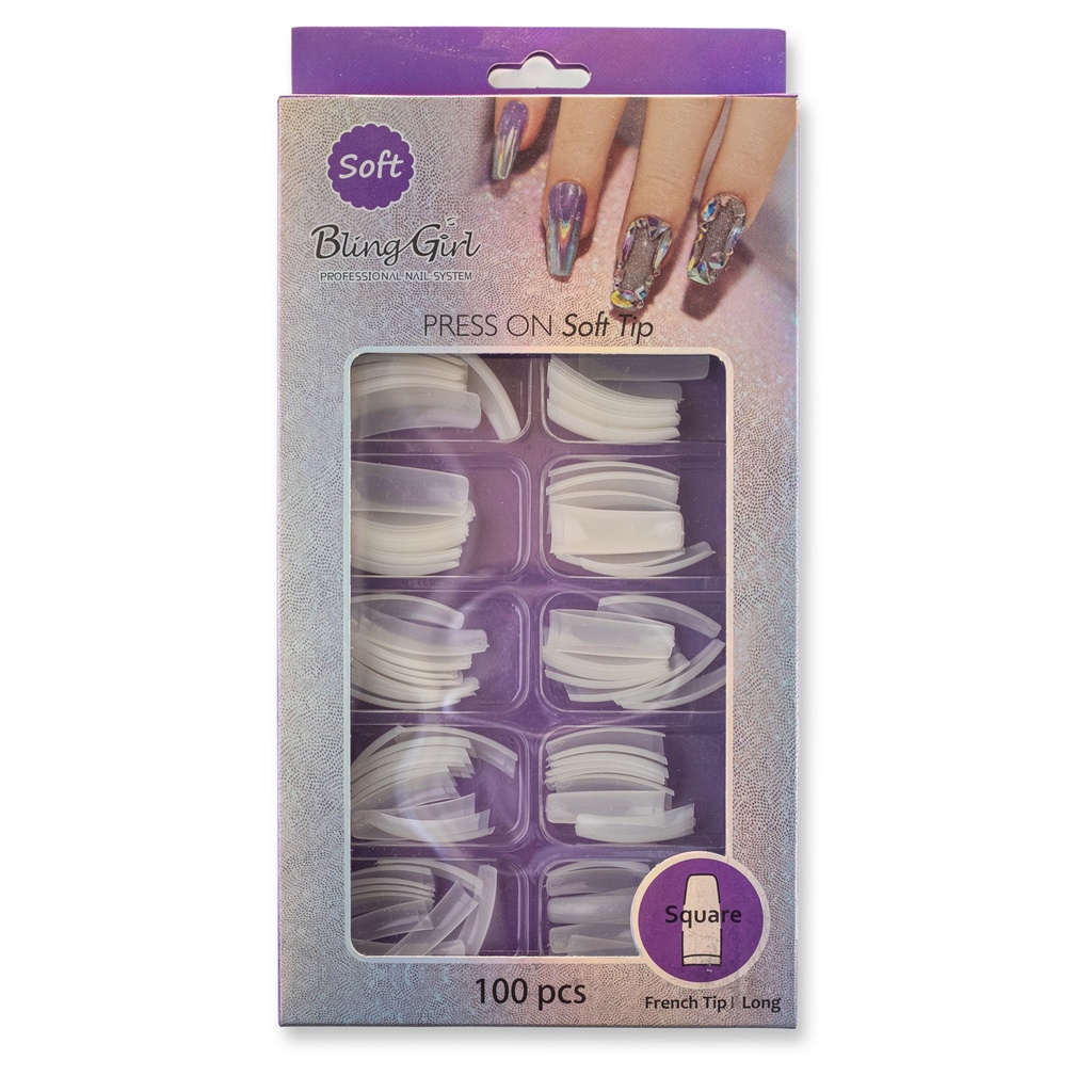 Bling Girl BG-76 Square French Tip Press On Soft Tips 100 pcs [6385]